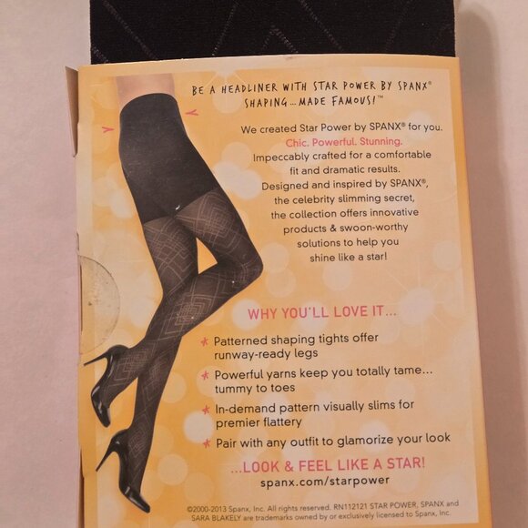 STAR‎ POWER BY SPANX Patterned Shaping Tights Size C Black Diamond Daze NEW - Picture 2 of 3